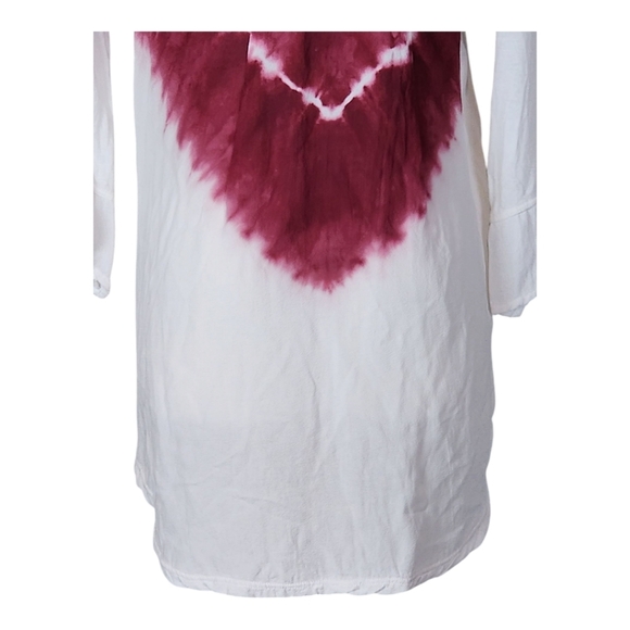 XCVI Tie-Dye Tunic Shirt Burgundy White Boho 3/4 Sleeve Rayon Viscose Top S - Picture 4 of 9